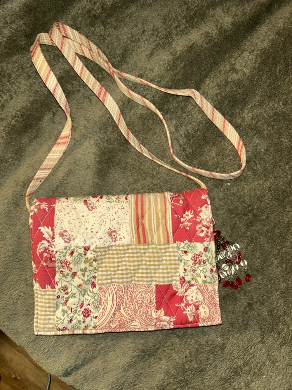 Quilted Patchwork Crossbody Bag in Red and Cream